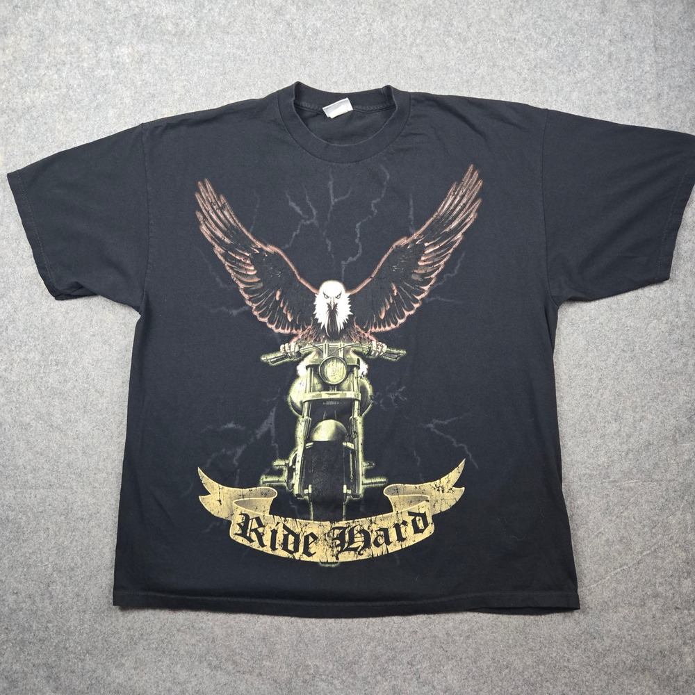 National Heritage T Shirt Mens XXL Black Ride Hard Eagle Biker Graphic Vintage